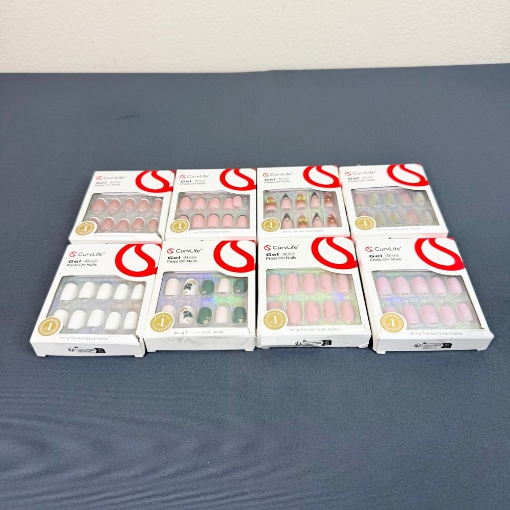 CurvLife GEL Press on Nails Assorted Lot Of 8 - NEW